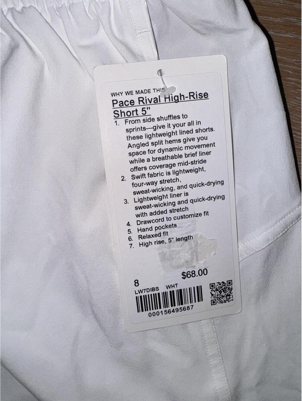 Lululemon Pace Rival High-Rise Short 5" SIZE 8 White NWT - Picture 2 of 3